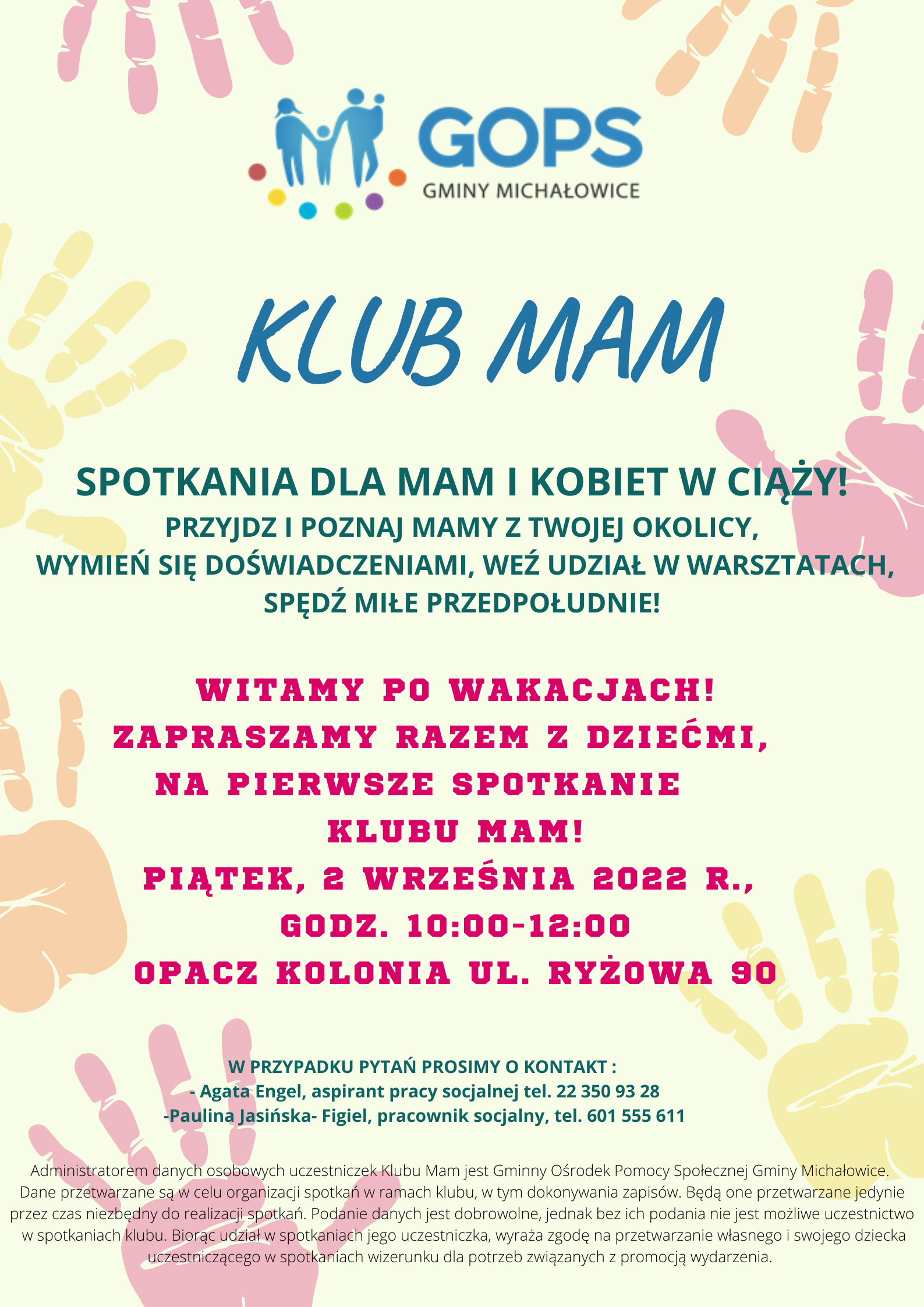 Klub mam Spotkania dla&nbsp;mam i&nbsp;kobiet w&nbsp;ciąży! przyjdź i&nbsp;poznaj mamy z&nbsp;Twojej okolicy, wymień się doświadczeniami, weź udział w&nbsp;warsztatach, spędź miłe przedpołudnie! Witamy po wakacjach! zapraszamy razem z&nbsp;dziećmi, na pierwsze spotkanie klubu mam. piątek, 